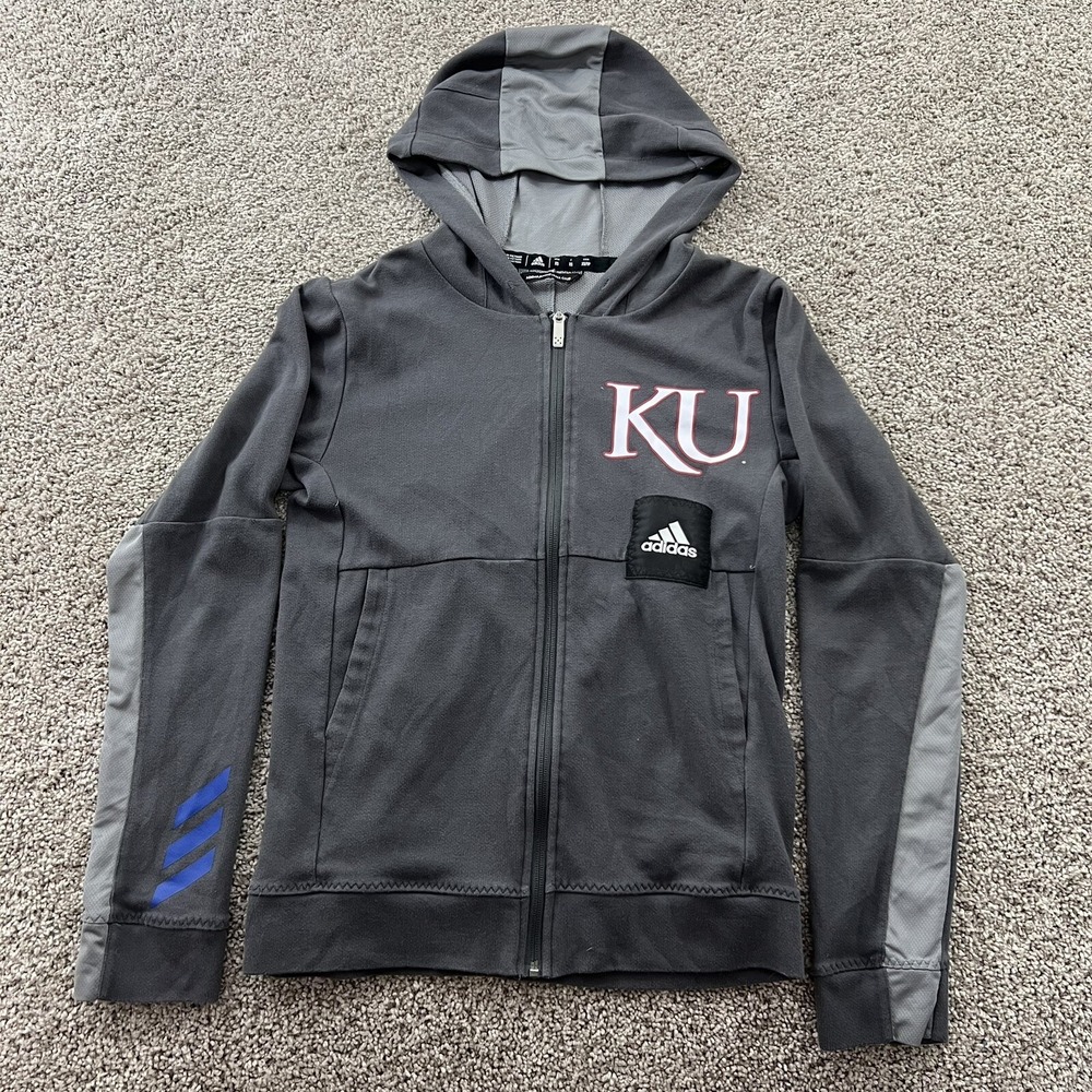 Kansas University Jayhawks Sweater Womens XS Gray Full Zip NCAA Basketball‎